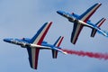 Patrouille de France, the aerobatic display team of the French Air Force Armee de lÃ¢â¬â¢Air flying Dassault-Dornier Alpha Jet E jet Royalty Free Stock Photo